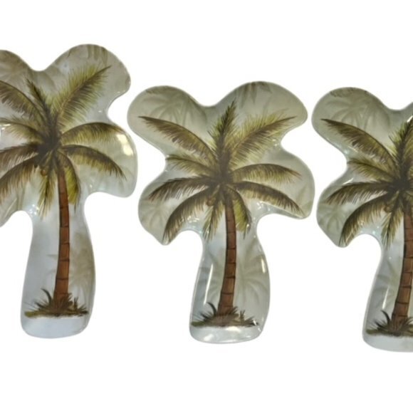 3 Piece Melamine Ware Serving Set‎ Veggie Appetizers Holiday Palm Tree Tropical - Picture 1 of 6